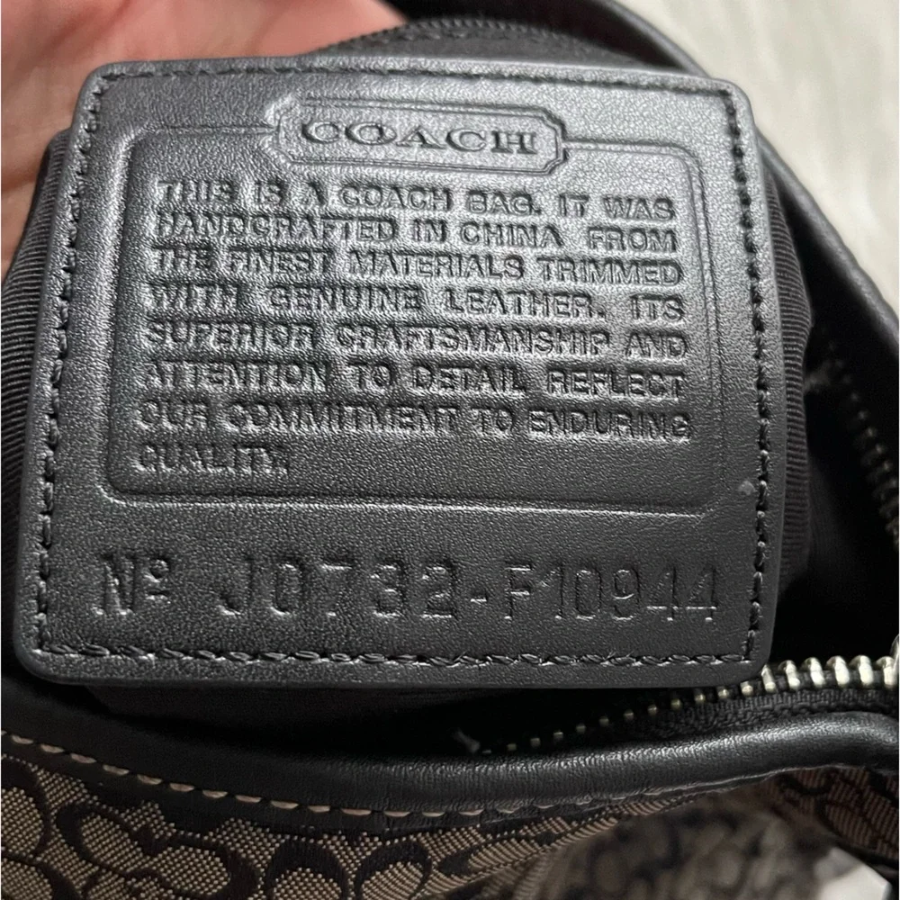 Coach Jacquard Logo Black Leather & Fabric Crossbody Bag